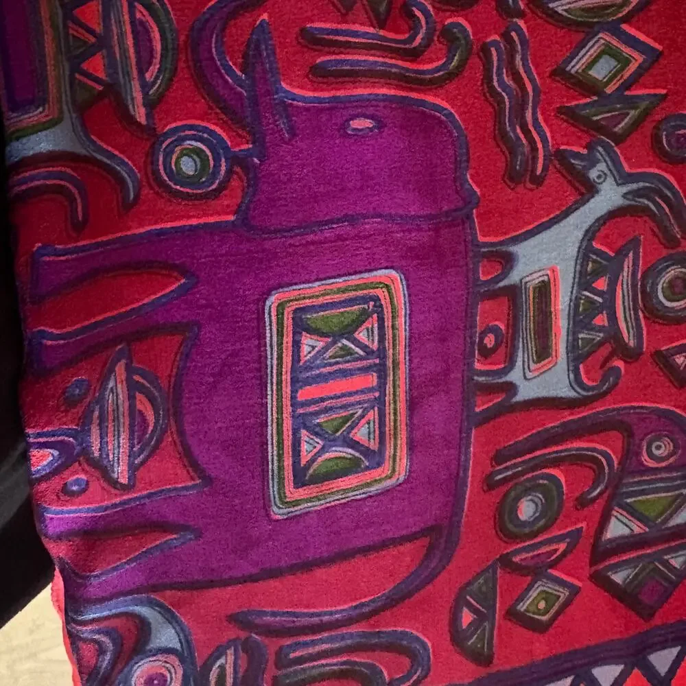 RAGA NY !00% Woven Silk Scarf Wrap Shawl Native Art Southwest Boho Lagenlook